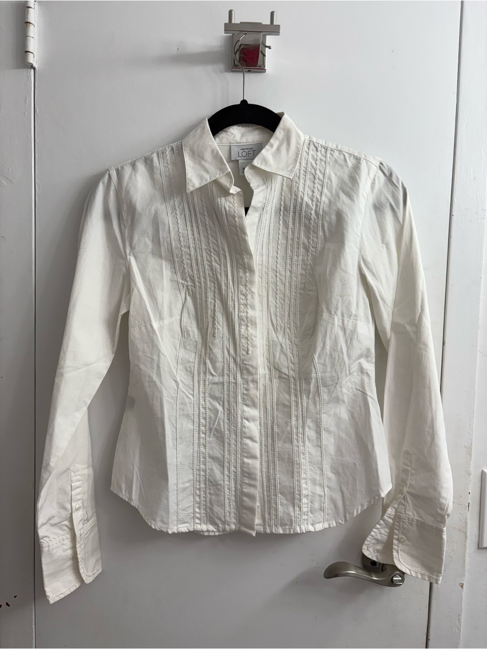 LOFT White Pintuck-Front Dress Shirt